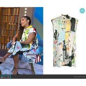 MONSE Pleated Sleeveless Abstract Print Button Front Shirt Dress Multi Sz 6 Rare